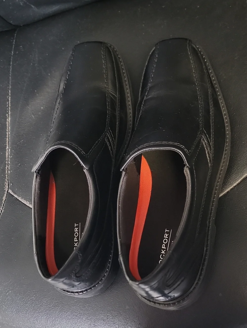 Rockport Men's Black Slip-On Loafers with Orange Insole